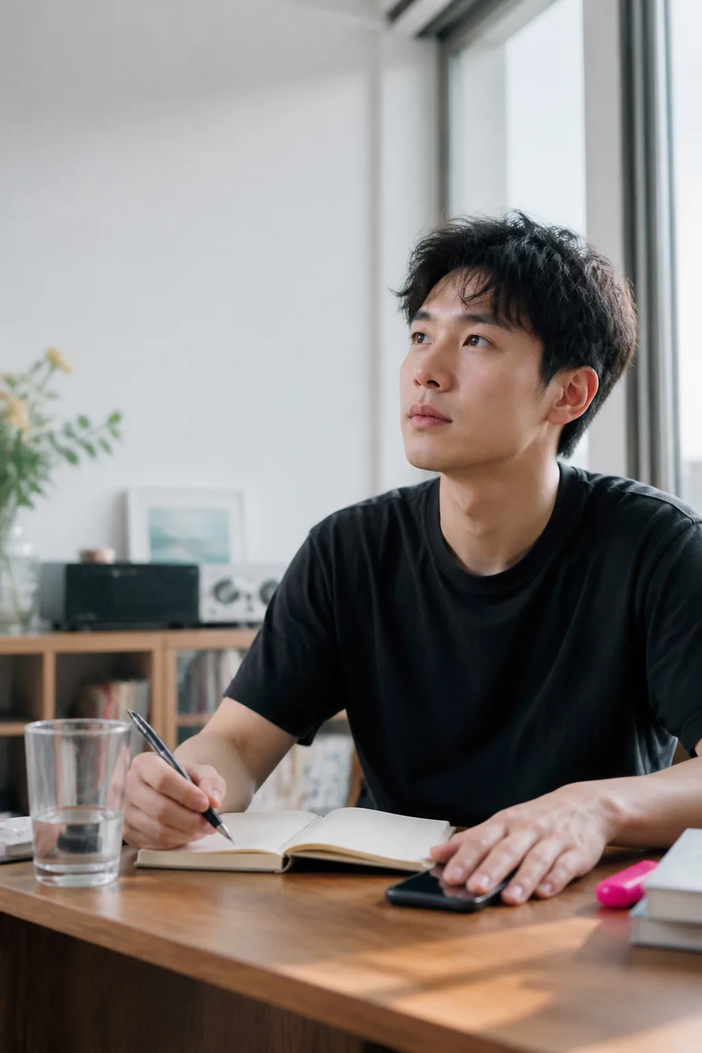年轻人在明亮的房间里写下此刻真实的感受